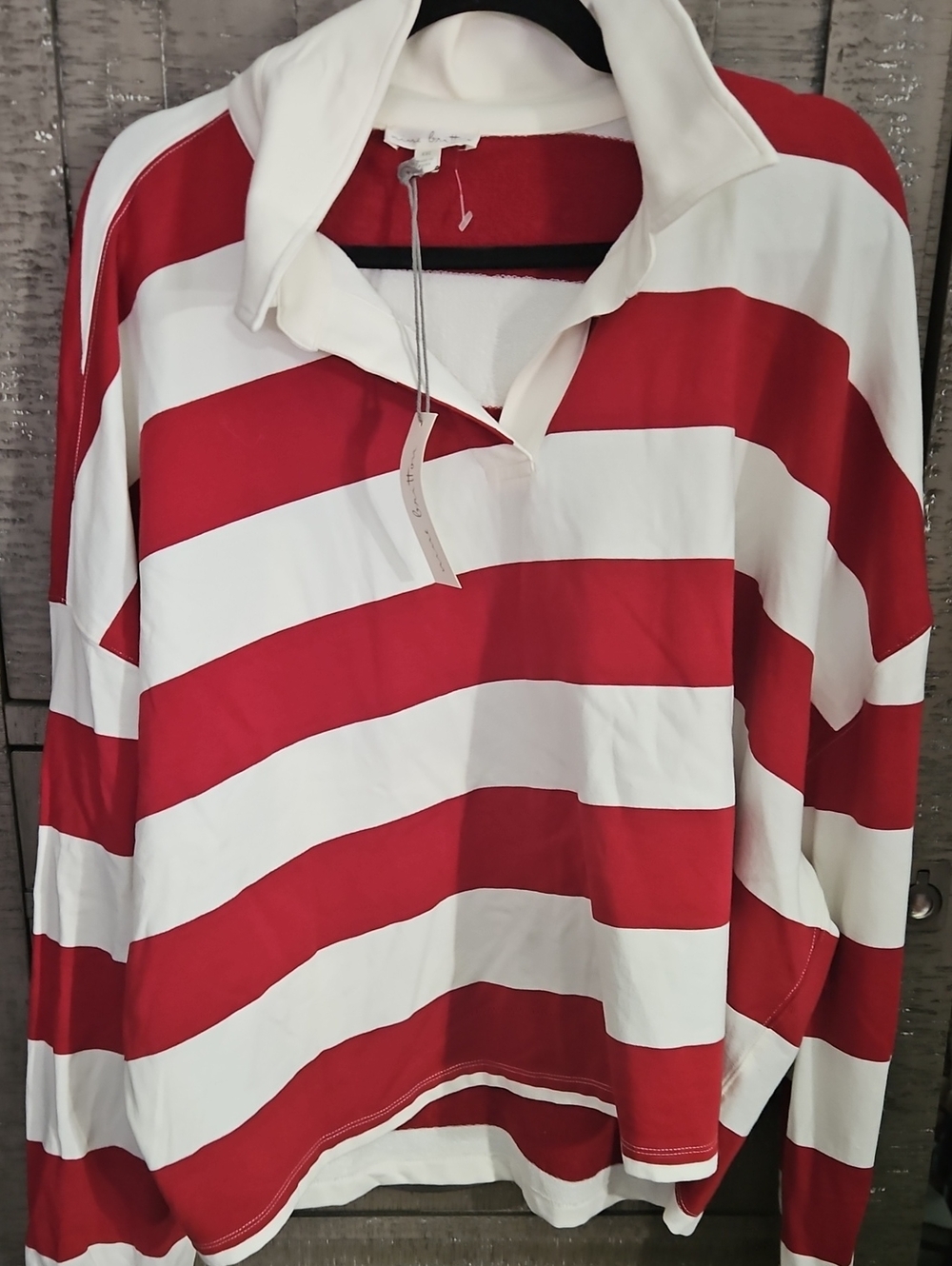 Nine Britton Striped Red and White Polo-Style Women’s Top Xxl
